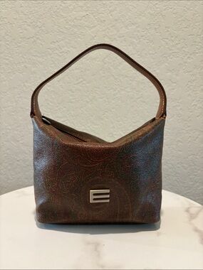 Etro Brown Paisley Leather Mini Hand Bag